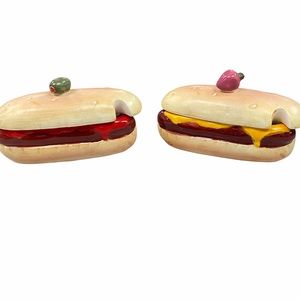 Vintage Columbia Ceramics Japan Hot Dog Condiment Dish w/Lid - Set of 2